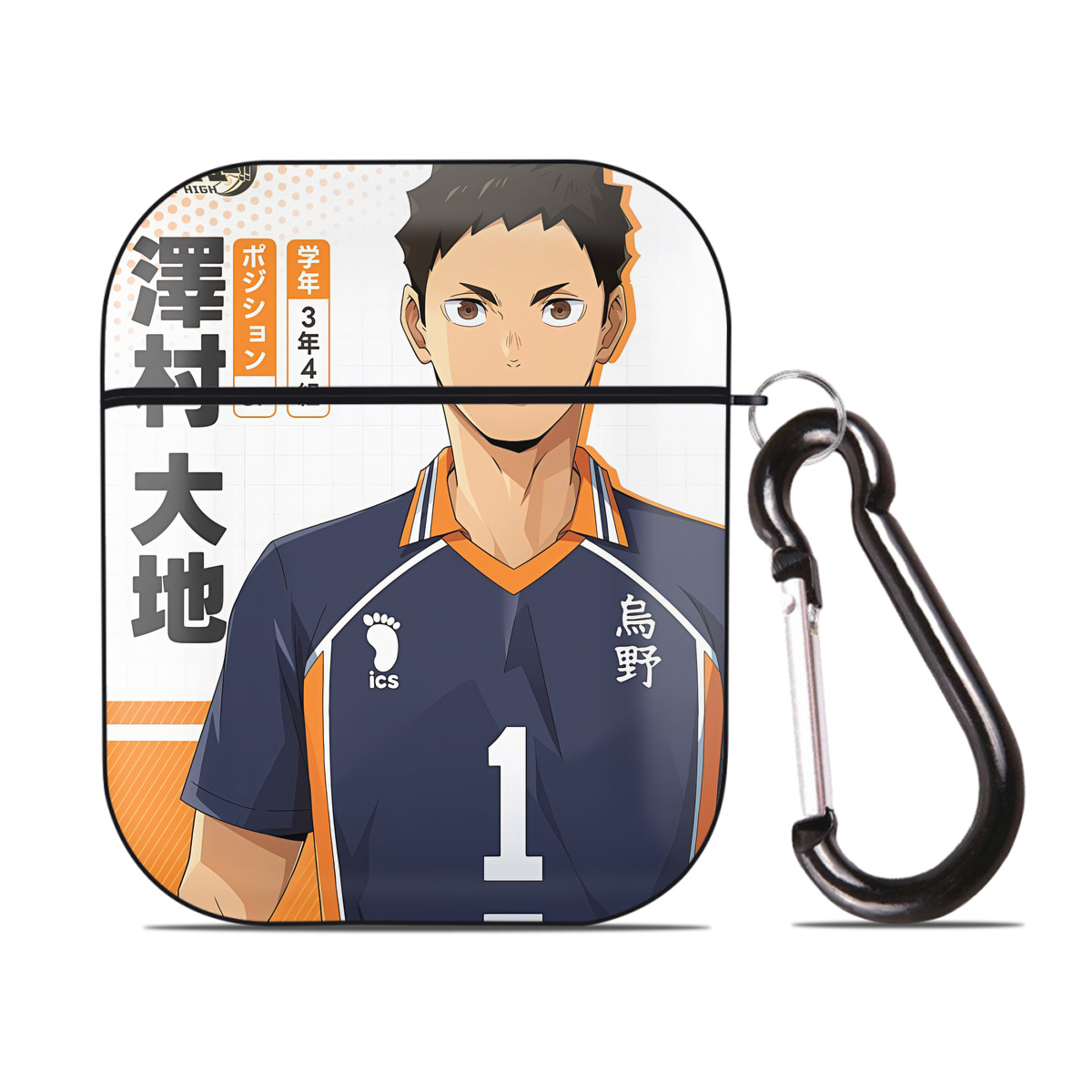 （画像用） ハイキュー!! Haikyu!! AirPods 第2世代保護ケース ハードシェル ブラック 耐衝撃・防指紋・カラビナ付き