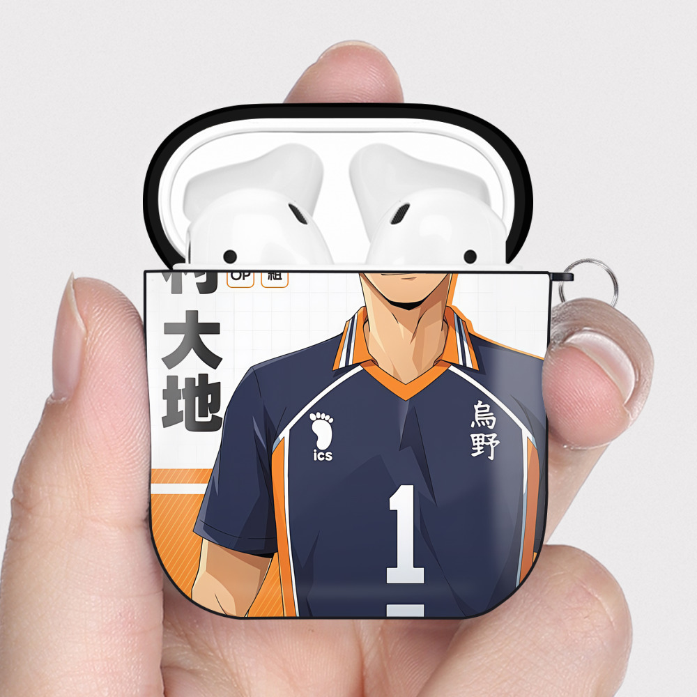 （画像用） ハイキュー!! Haikyu!! AirPods 第2世代保護ケース ハードシェル ブラック 耐衝撃・防指紋・カラビナ付き