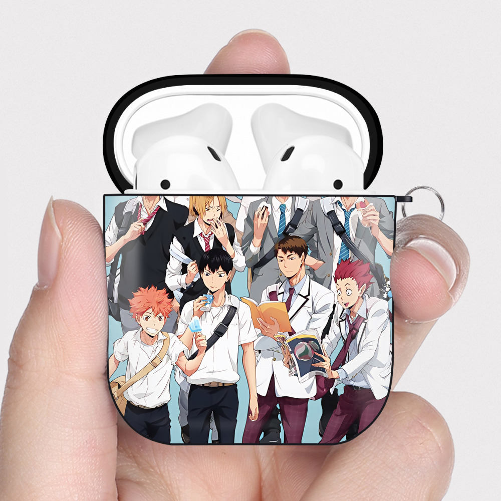 （画像用） ハイキュー!! Haikyu!! AirPods 第2世代保護ケース ハードシェル ブラック 耐衝撃・防指紋・カラビナ付き
