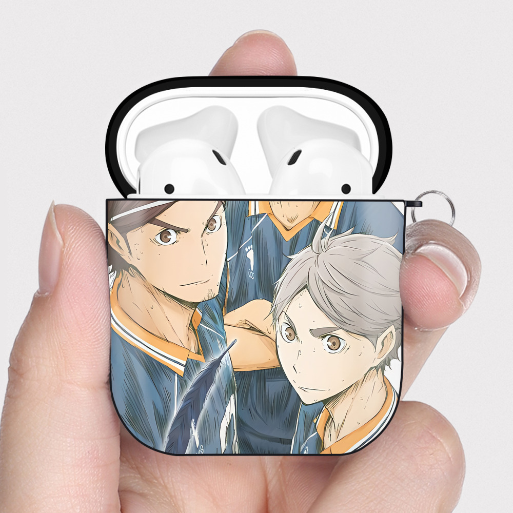 （画像用） ハイキュー!! Haikyu!! AirPods 第2世代保護ケース ハードシェル ブラック 耐衝撃・防指紋・カラビナ付き