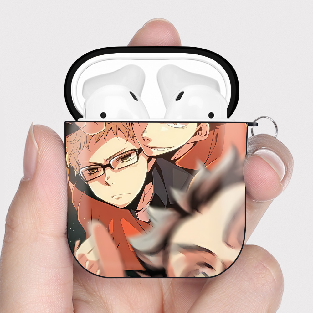 （画像用） ハイキュー!! Haikyu!! AirPods 第2世代保護ケース ハードシェル ブラック 耐衝撃・防指紋・カラビナ付き
