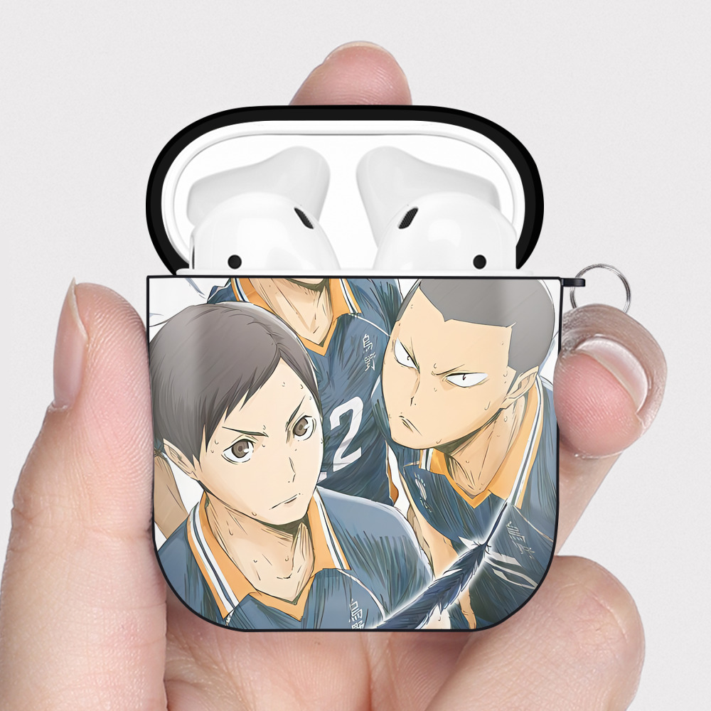 （画像用） ハイキュー!! Haikyu!! AirPods 第2世代保護ケース ハードシェル ブラック 耐衝撃・防指紋・カラビナ付き