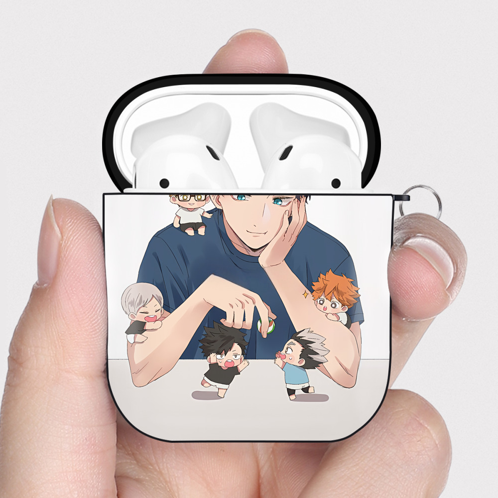 （画像用） ハイキュー!! Haikyu!! AirPods 第2世代保護ケース ハードシェル ブラック 耐衝撃・防指紋・カラビナ付き