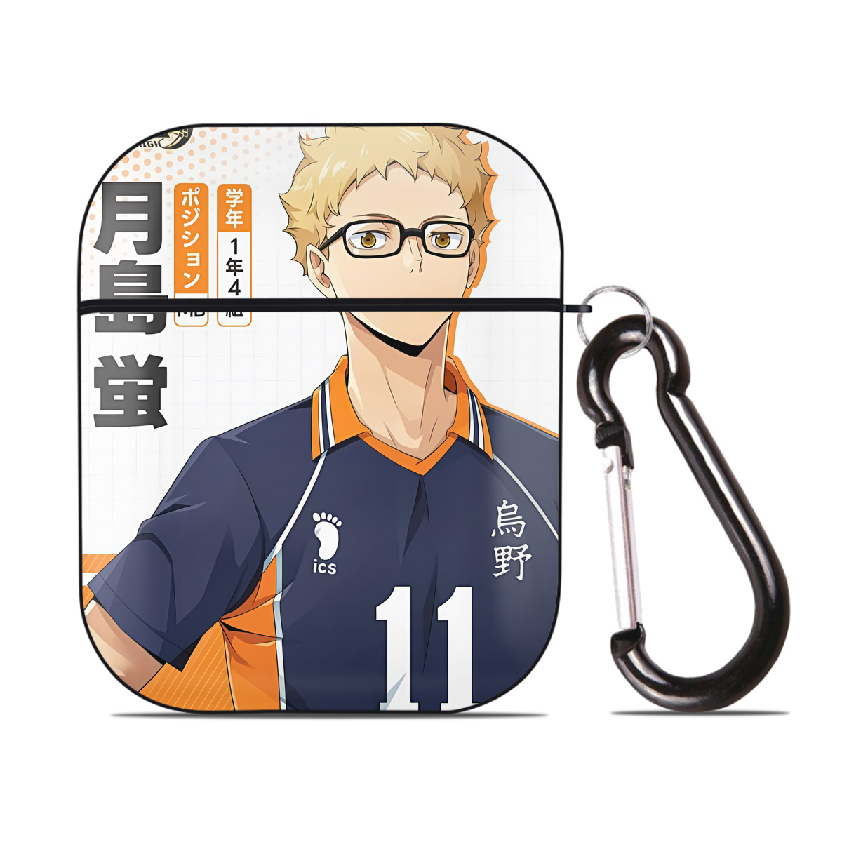 （画像用） ハイキュー!! Haikyu!! AirPods 第2世代保護ケース ハードシェル ブラック 耐衝撃・防指紋・カラビナ付き
