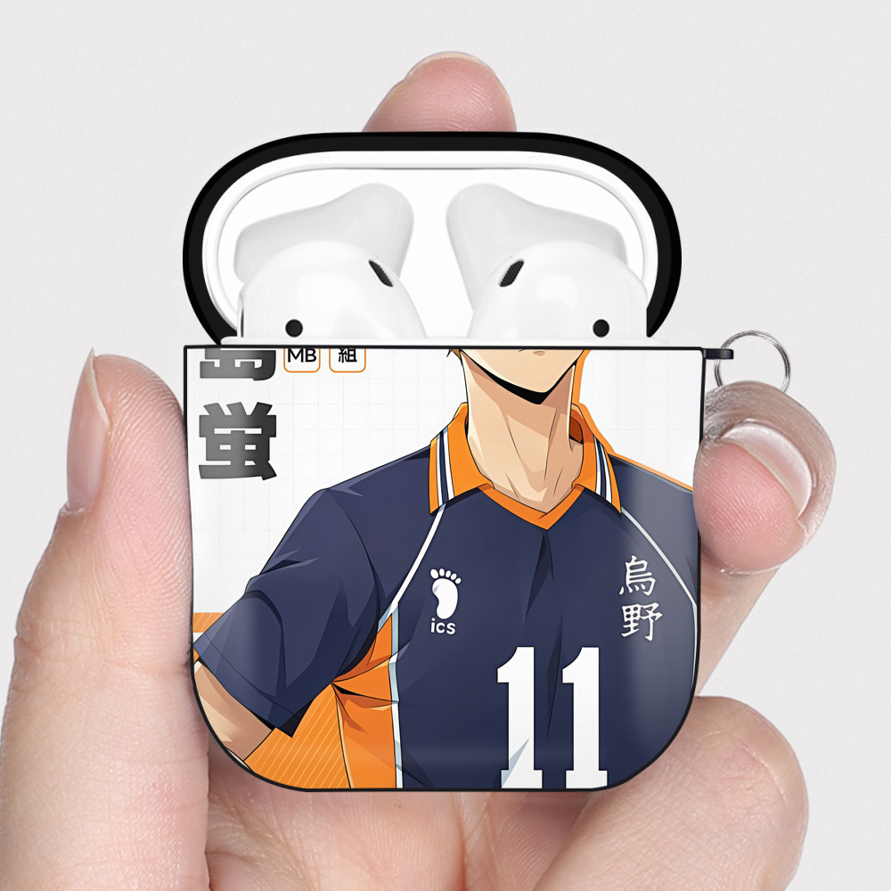 （画像用） ハイキュー!! Haikyu!! AirPods 第2世代保護ケース ハードシェル ブラック 耐衝撃・防指紋・カラビナ付き