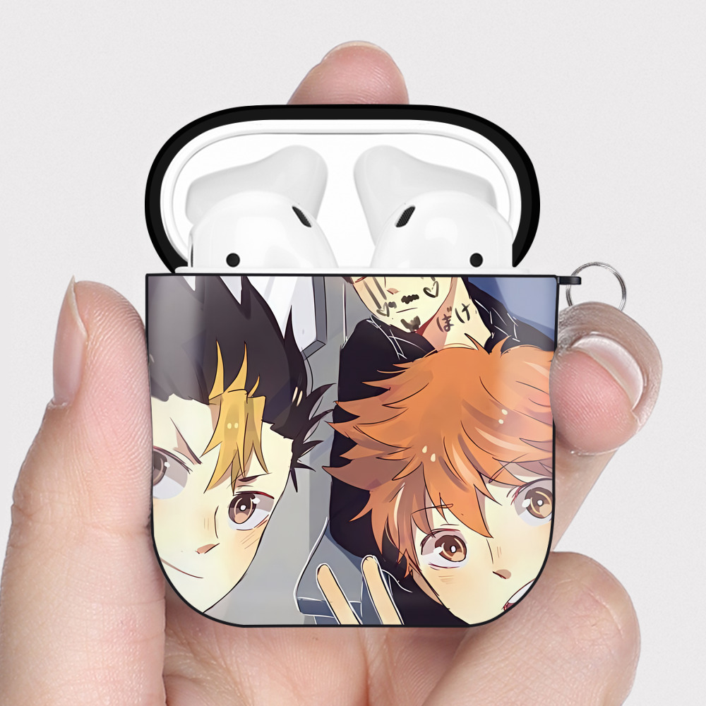 （画像用） ハイキュー!! Haikyu!! AirPods 第2世代保護ケース ハードシェル ブラック 耐衝撃・防指紋・カラビナ付き