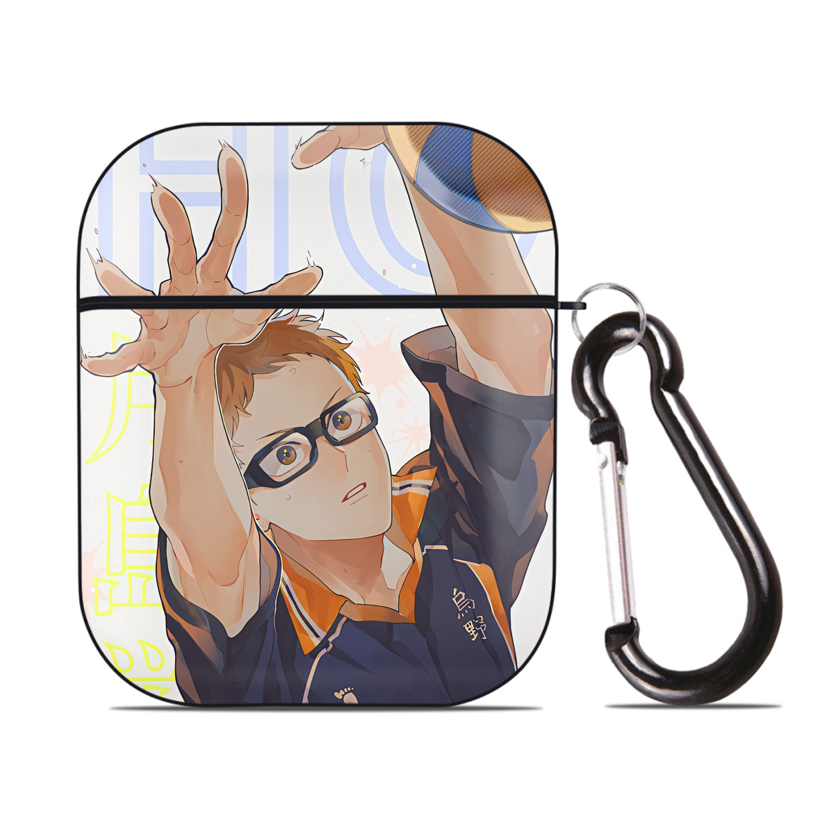 （画像用） ハイキュー!! Haikyu!! AirPods 第2世代保護ケース ハードシェル ブラック 耐衝撃・防指紋・カラビナ付き
