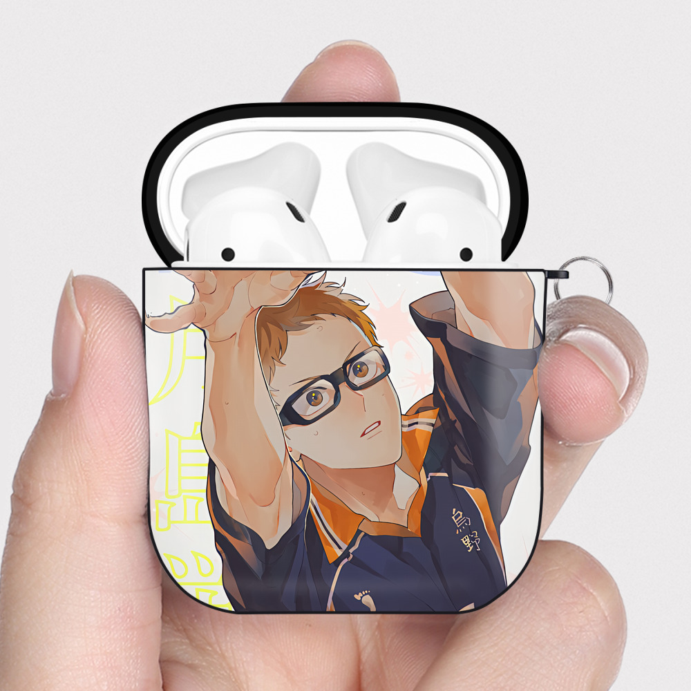 （画像用） ハイキュー!! Haikyu!! AirPods 第2世代保護ケース ハードシェル ブラック 耐衝撃・防指紋・カラビナ付き