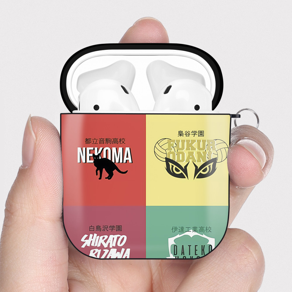 （画像用） ハイキュー!! Haikyu!! AirPods 第2世代保護ケース ハードシェル ブラック 耐衝撃・防指紋・カラビナ付き