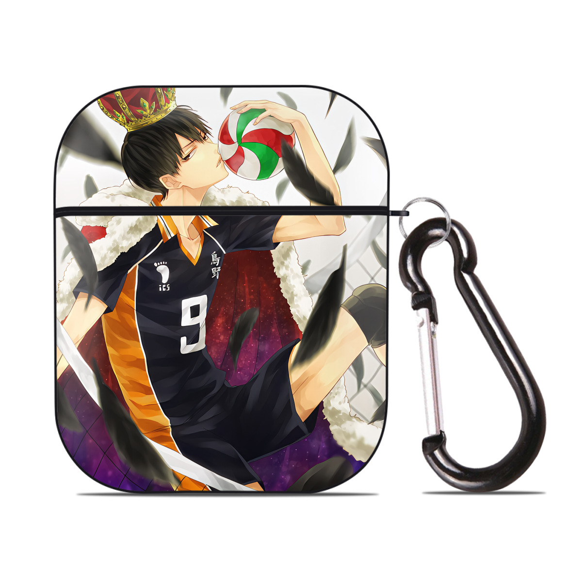 （画像用） ハイキュー!! Haikyu!! AirPods 第2世代保護ケース ハードシェル ブラック 耐衝撃・防指紋・カラビナ付き