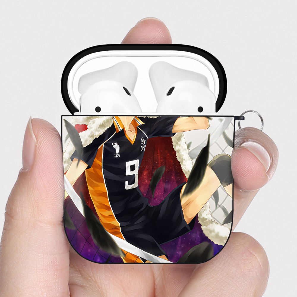 （画像用） ハイキュー!! Haikyu!! AirPods 第2世代保護ケース ハードシェル ブラック 耐衝撃・防指紋・カラビナ付き