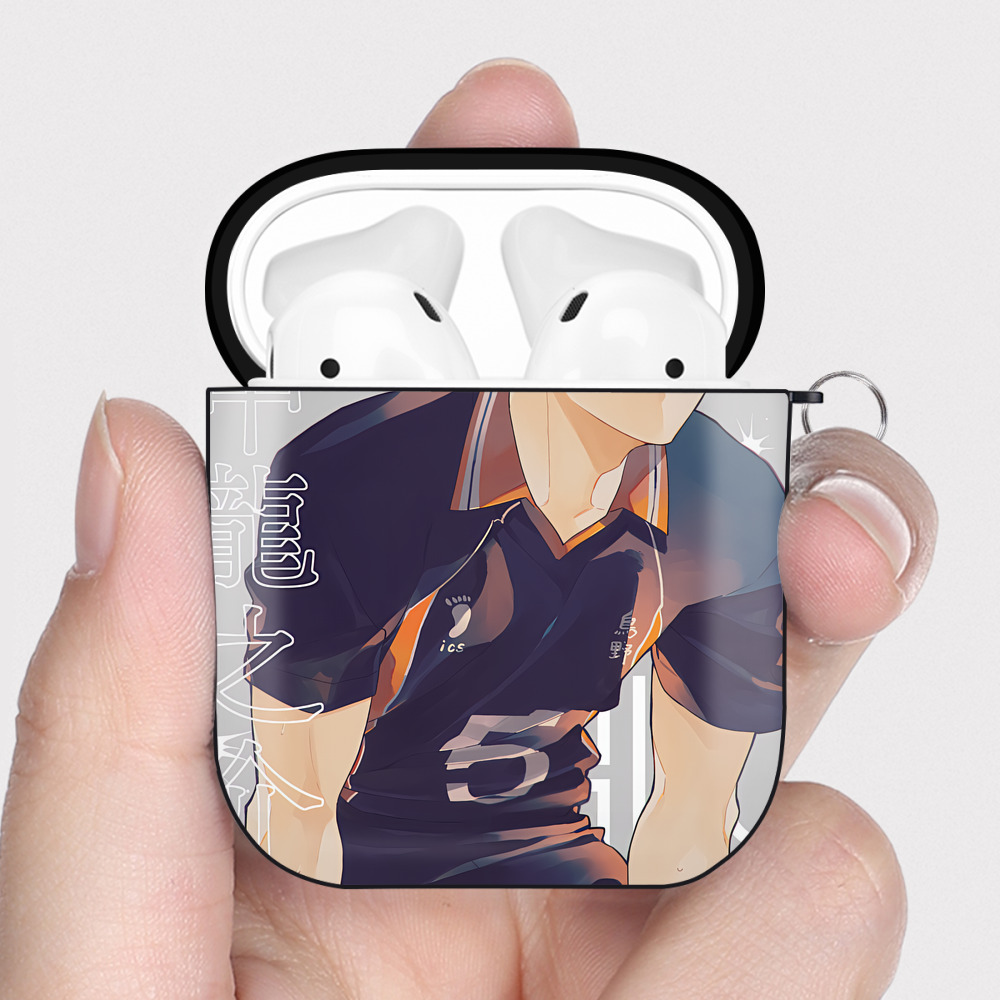 （画像用） ハイキュー!! Haikyu!! AirPods 第2世代保護ケース ハードシェル ブラック 耐衝撃・防指紋・カラビナ付き