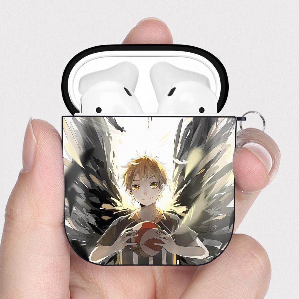 （画像用） ハイキュー!! Haikyu!! AirPods 第2世代保護ケース ハードシェル ブラック 耐衝撃・防指紋・カラビナ付き