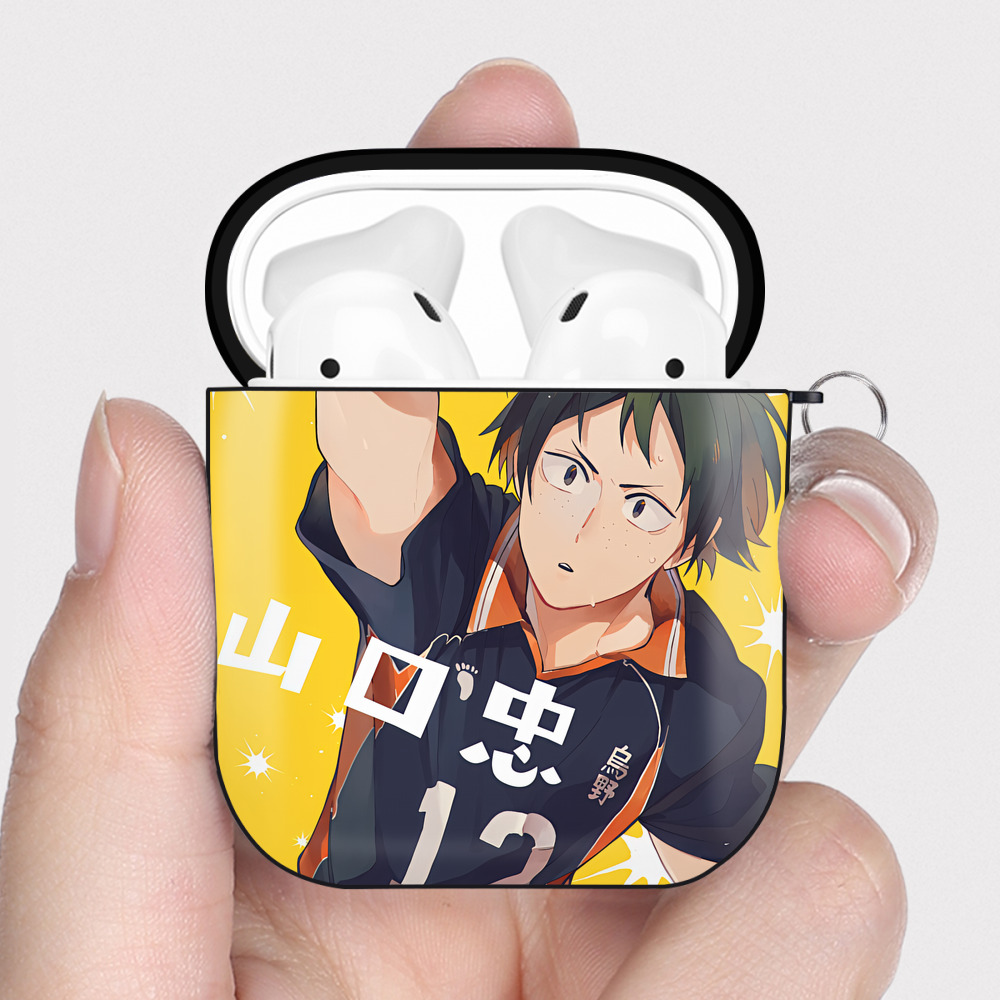 （画像用） ハイキュー!! Haikyu!! AirPods 第2世代保護ケース ハードシェル ブラック 耐衝撃・防指紋・カラビナ付き