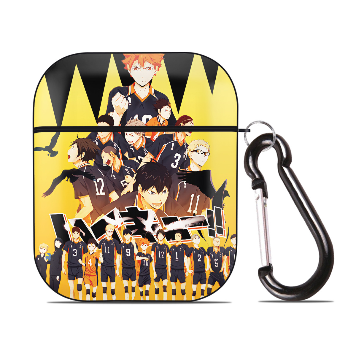 （画像用） ハイキュー!! Haikyu!! AirPods 第2世代保護ケース ハードシェル ブラック 耐衝撃・防指紋・カラビナ付き