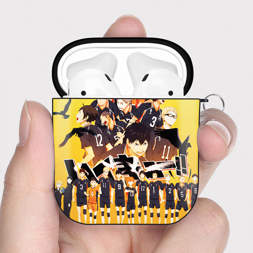 （画像用） ハイキュー!! Haikyu!! AirPods 第2世代保護ケース ハードシェル ブラック 耐衝撃・防指紋・カラビナ付き