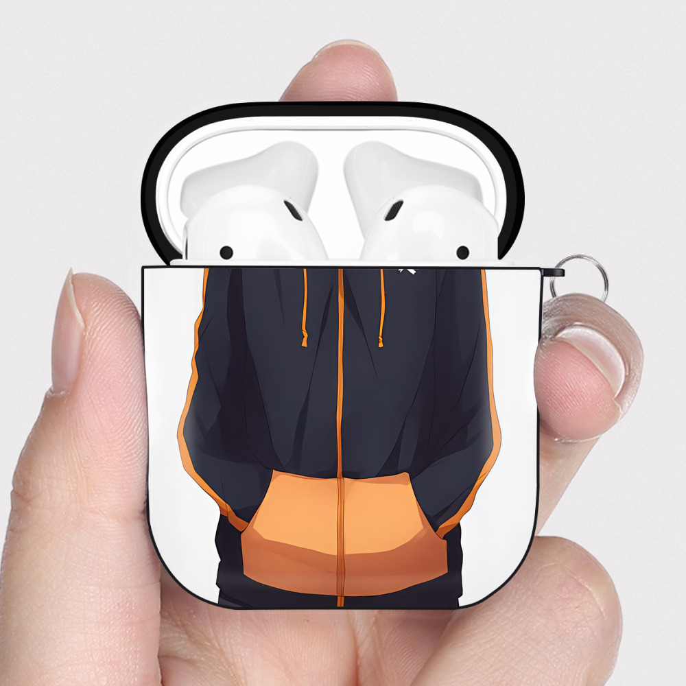 （画像用） ハイキュー!! Haikyu!! AirPods 第2世代保護ケース ハードシェル ブラック 耐衝撃・防指紋・カラビナ付き