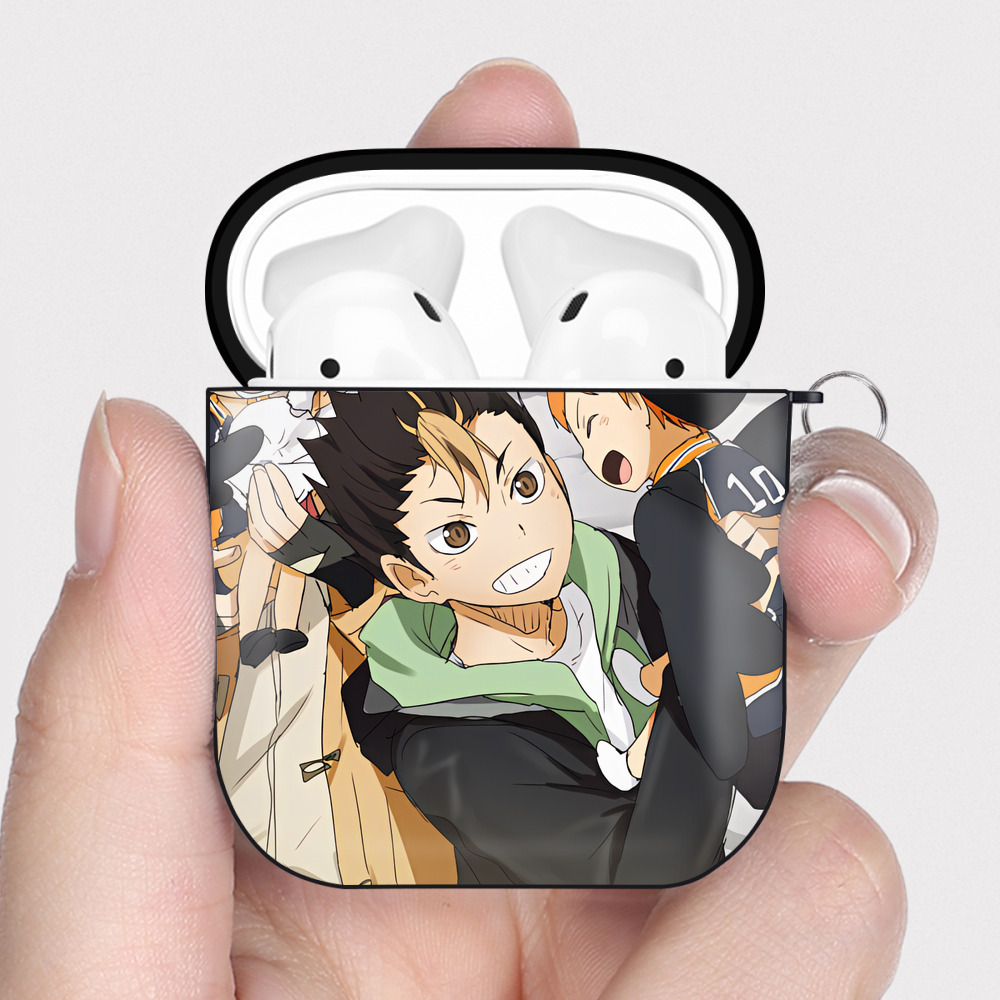 （画像用） ハイキュー!! Haikyu!! AirPods 第2世代保護ケース ハードシェル ブラック 耐衝撃・防指紋・カラビナ付き