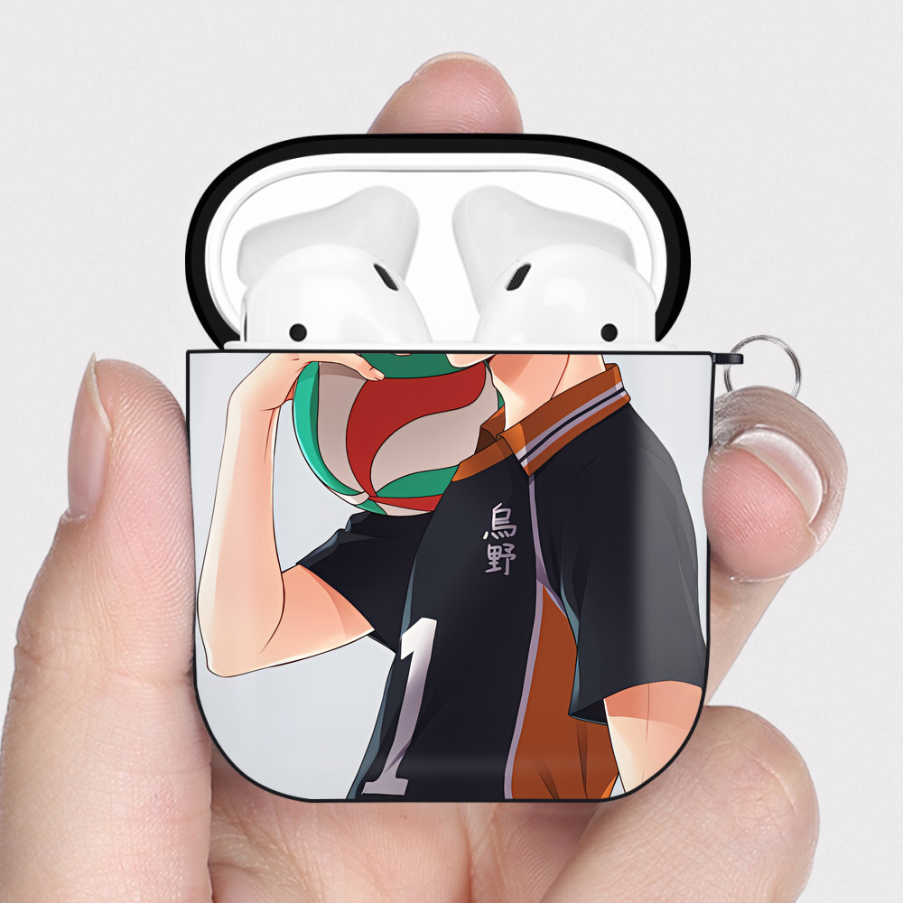 （画像用） ハイキュー!! Haikyu!! AirPods 第2世代保護ケース ハードシェル ブラック 耐衝撃・防指紋・カラビナ付き