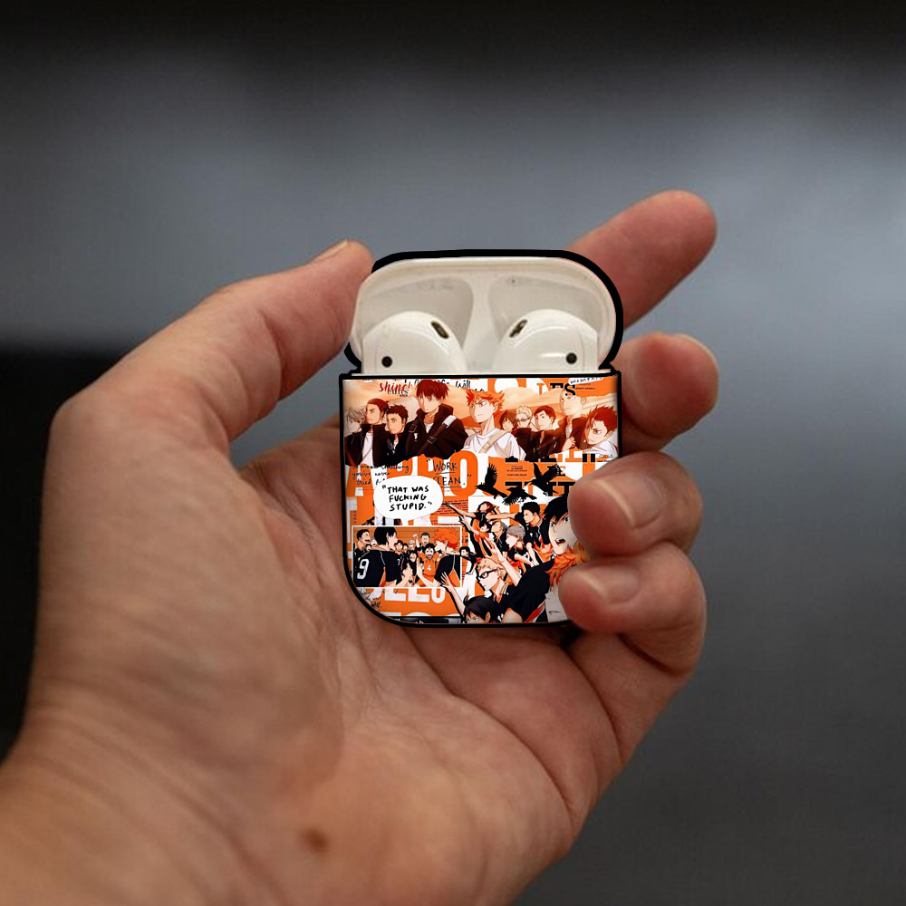 ハイキュー!! Haikyu!! AirPods 第2世代保護ケース ハードシェル ブラック 耐衝撃・防指紋・カラビナ付き