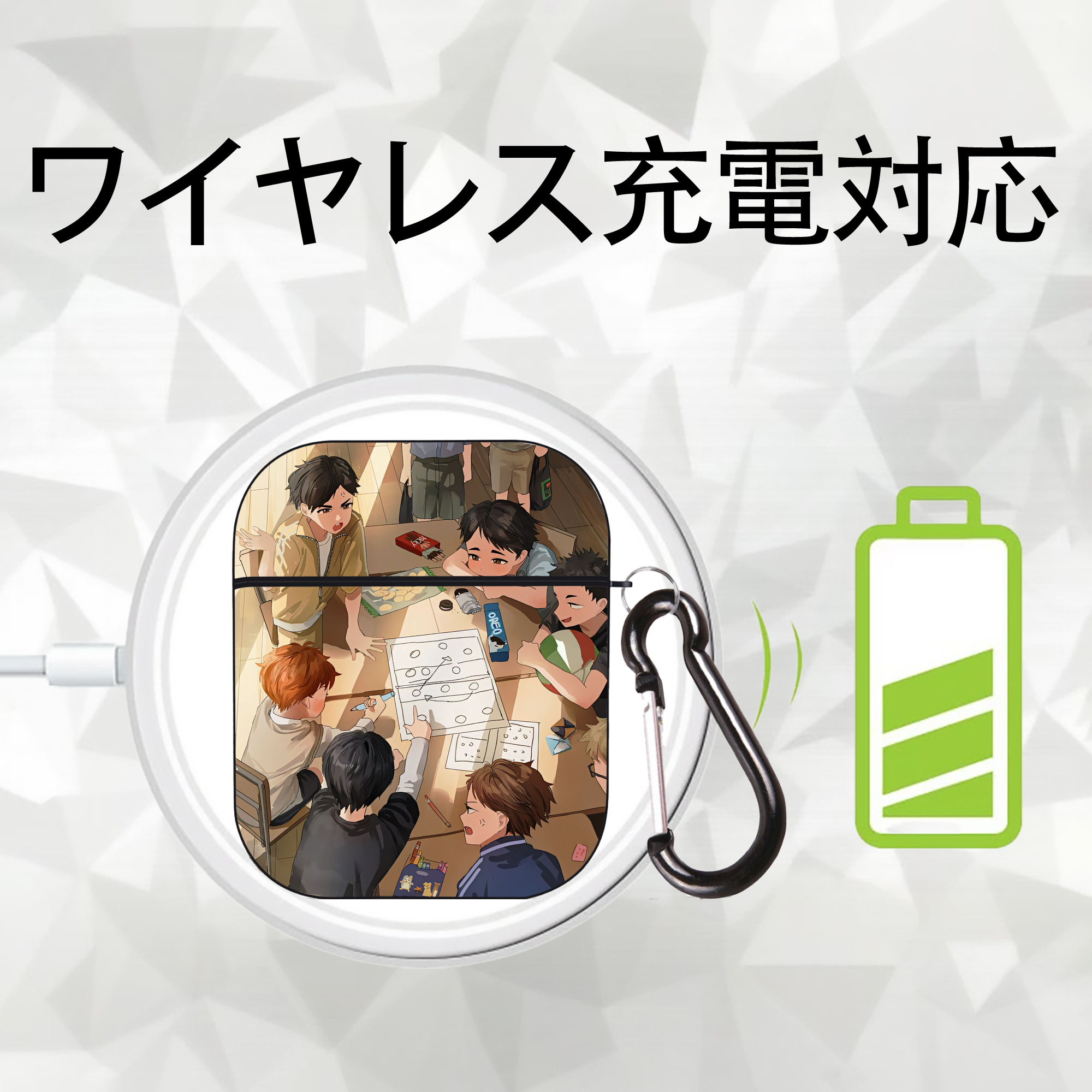 ハイキュー!! Haikyu!! AirPods 第2世代保護ケース ハードシェル ブラック 耐衝撃・防指紋・カラビナ付き