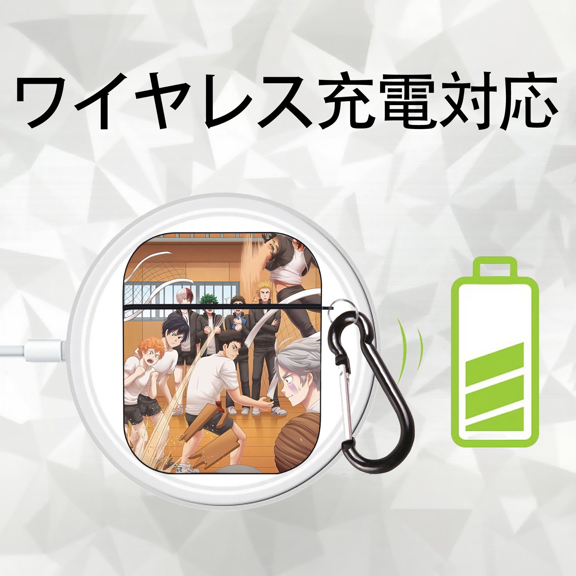 ハイキュー!! Haikyu!! AirPods 第2世代保護ケース ハードシェル ブラック 耐衝撃・防指紋・カラビナ付き