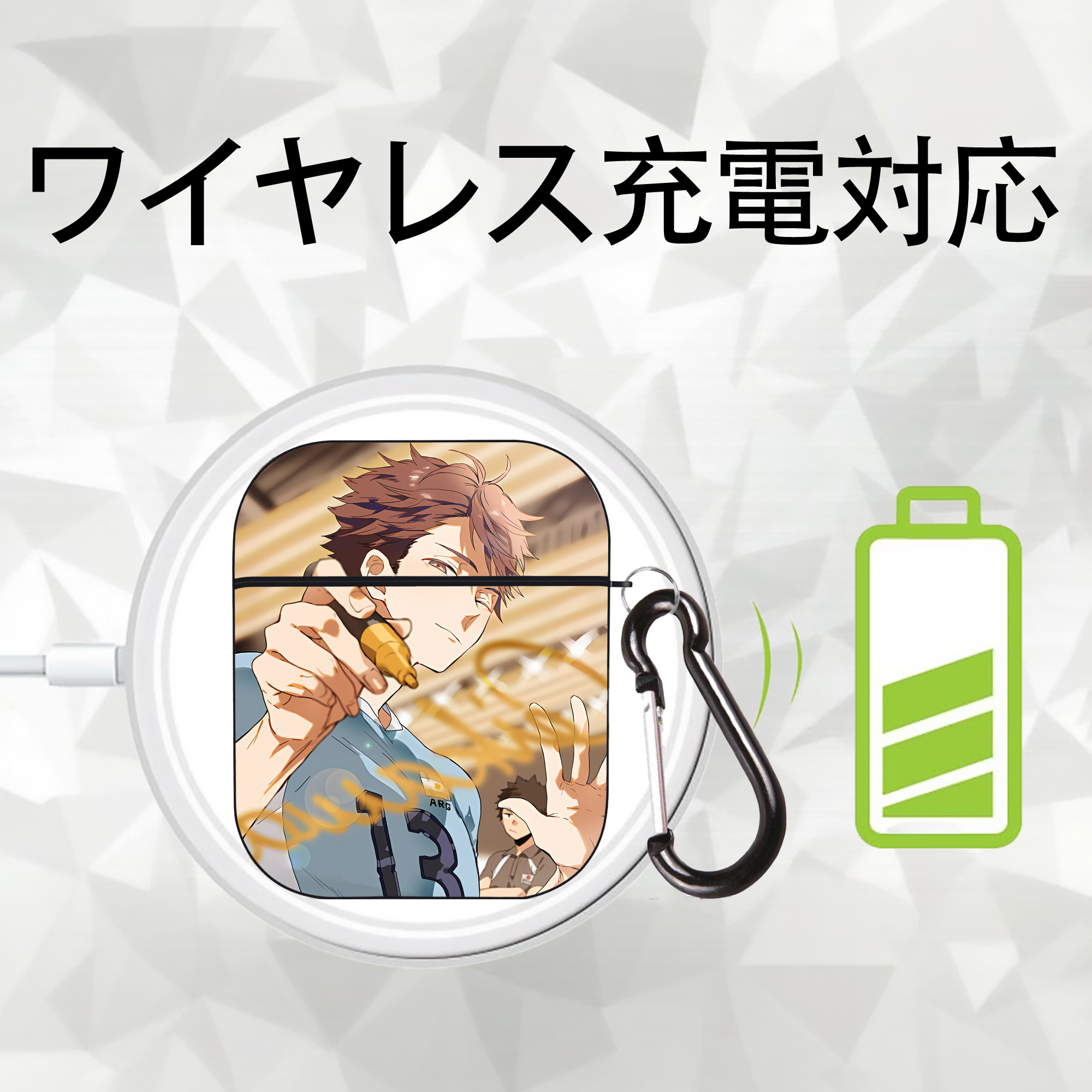 ハイキュー!! Haikyu!! AirPods 第2世代保護ケース ハードシェル ブラック 耐衝撃・防指紋・カラビナ付き
