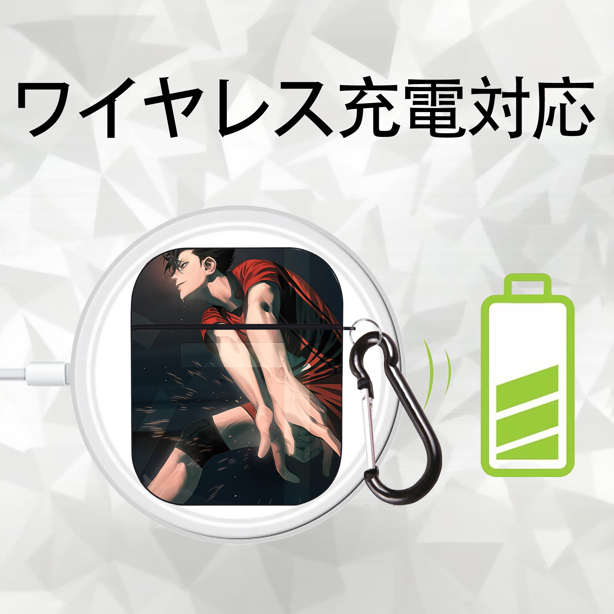 ハイキュー!! Haikyu!! AirPods 第2世代保護ケース ハードシェル ブラック 耐衝撃・防指紋・カラビナ付き