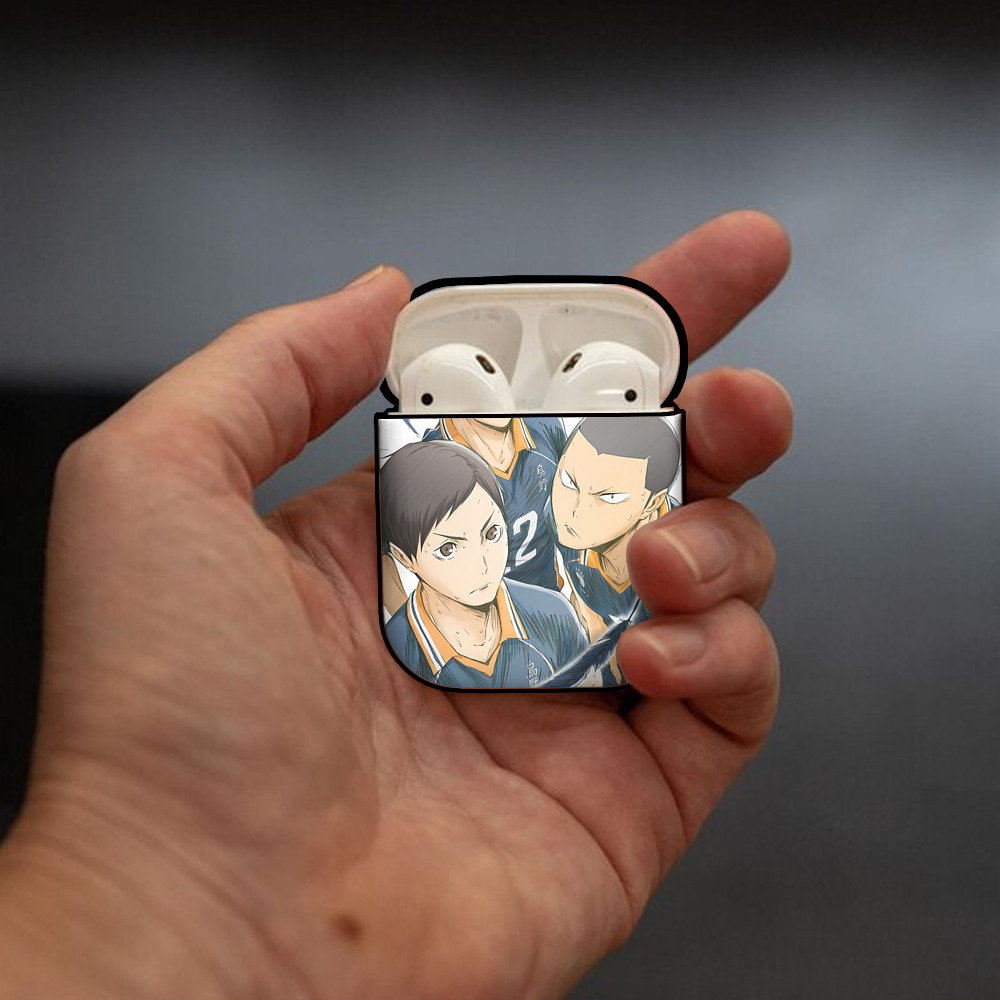 ハイキュー!! Haikyu!! AirPods 第2世代保護ケース ハードシェル ブラック 耐衝撃・防指紋・カラビナ付き