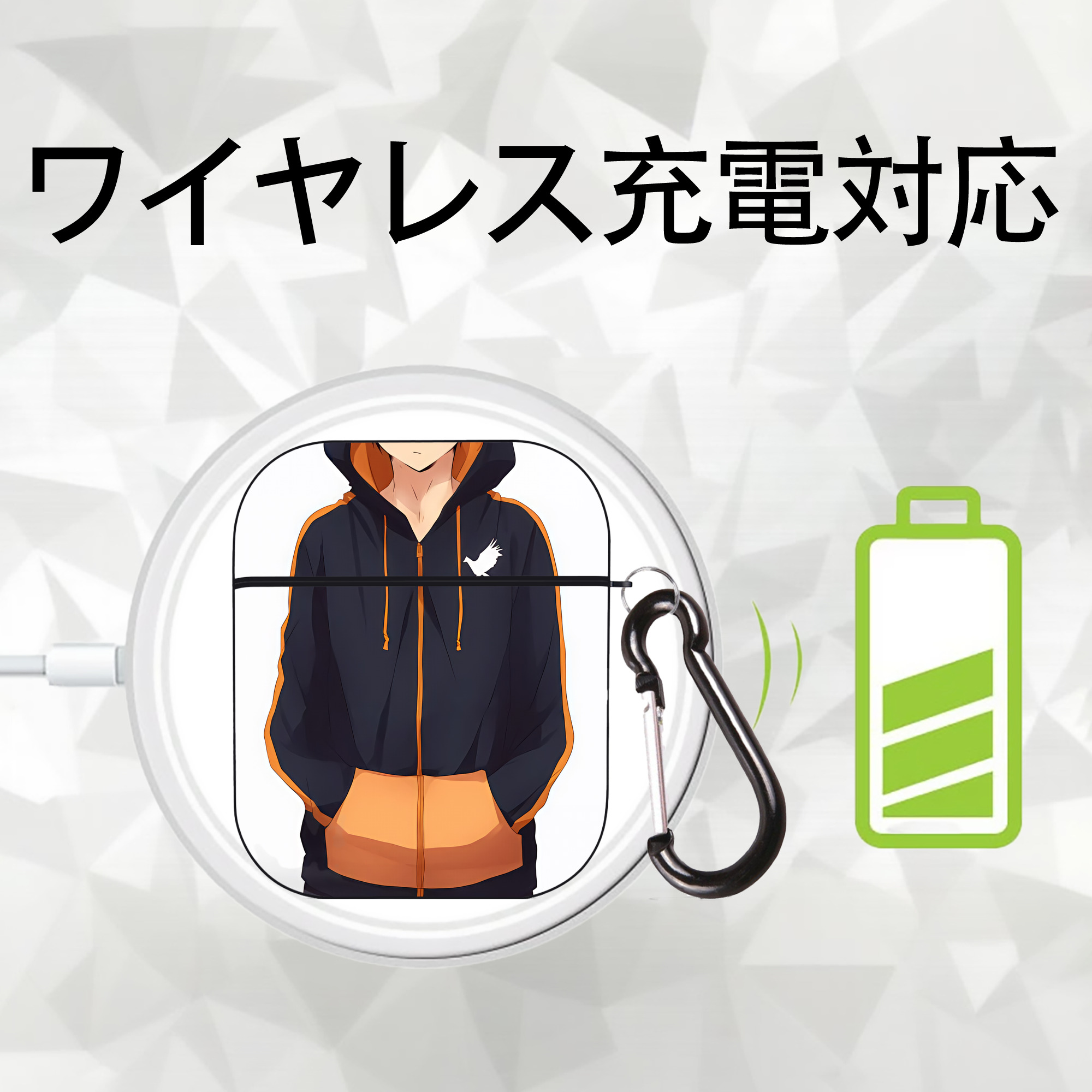 ハイキュー!! Haikyu!! AirPods 第2世代保護ケース ハードシェル ブラック 耐衝撃・防指紋・カラビナ付き