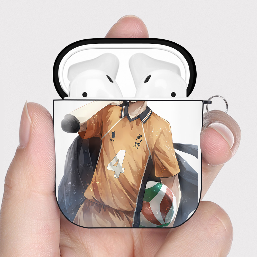 （画像用） ハイキュー!! Haikyu!! AirPods 第2世代保護ケース ハードシェル ブラック 耐衝撃・防指紋・カラビナ付き