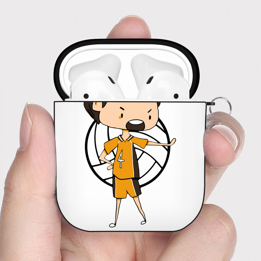 （画像用） ハイキュー!! Haikyu!! AirPods 第2世代保護ケース ハードシェル ブラック 耐衝撃・防指紋・カラビナ付き