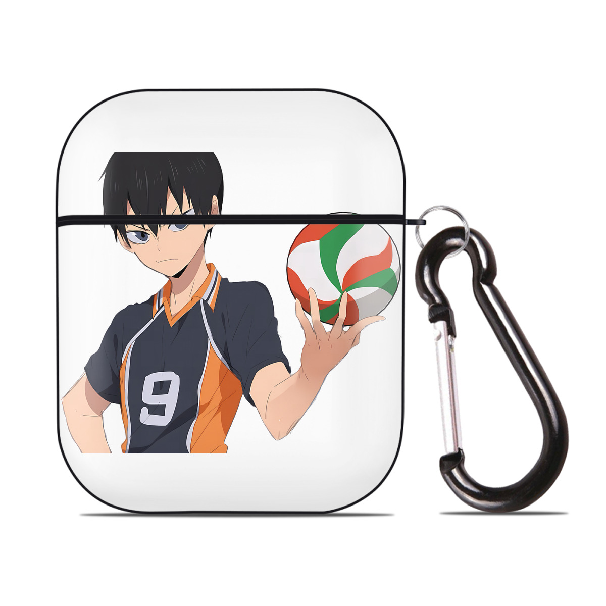 （画像用） ハイキュー!! Haikyu!! AirPods 第2世代保護ケース ハードシェル ブラック 耐衝撃・防指紋・カラビナ付き