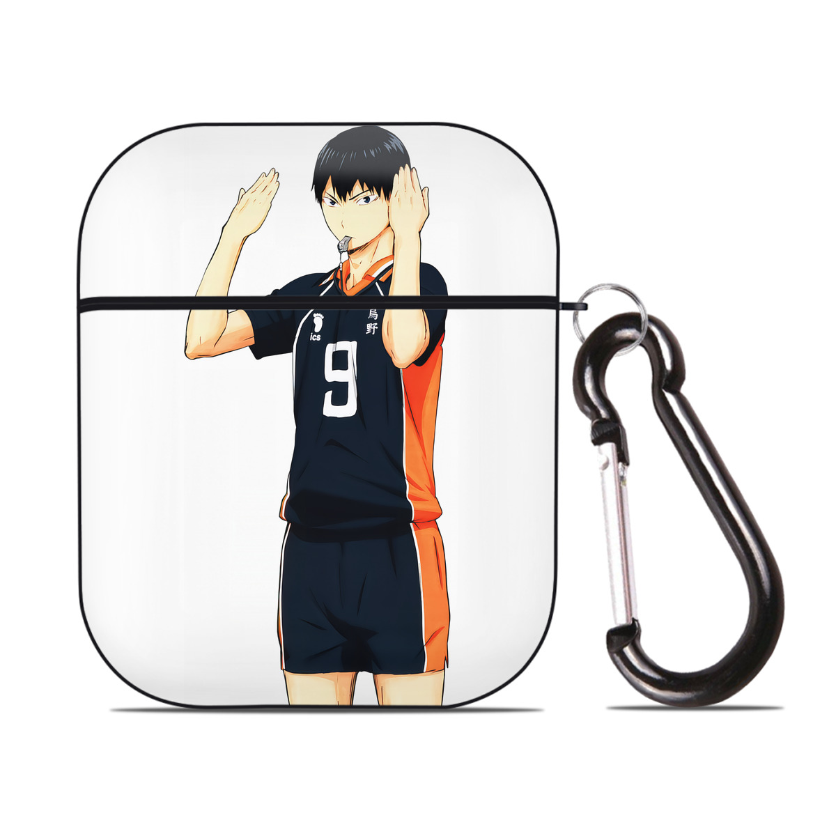 （画像用） ハイキュー!! Haikyu!! AirPods 第2世代保護ケース ハードシェル ブラック 耐衝撃・防指紋・カラビナ付き