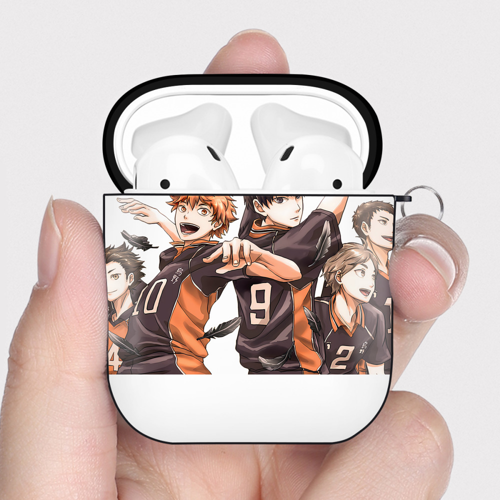 （画像用） ハイキュー!! Haikyu!! AirPods 第2世代保護ケース ハードシェル ブラック 耐衝撃・防指紋・カラビナ付き