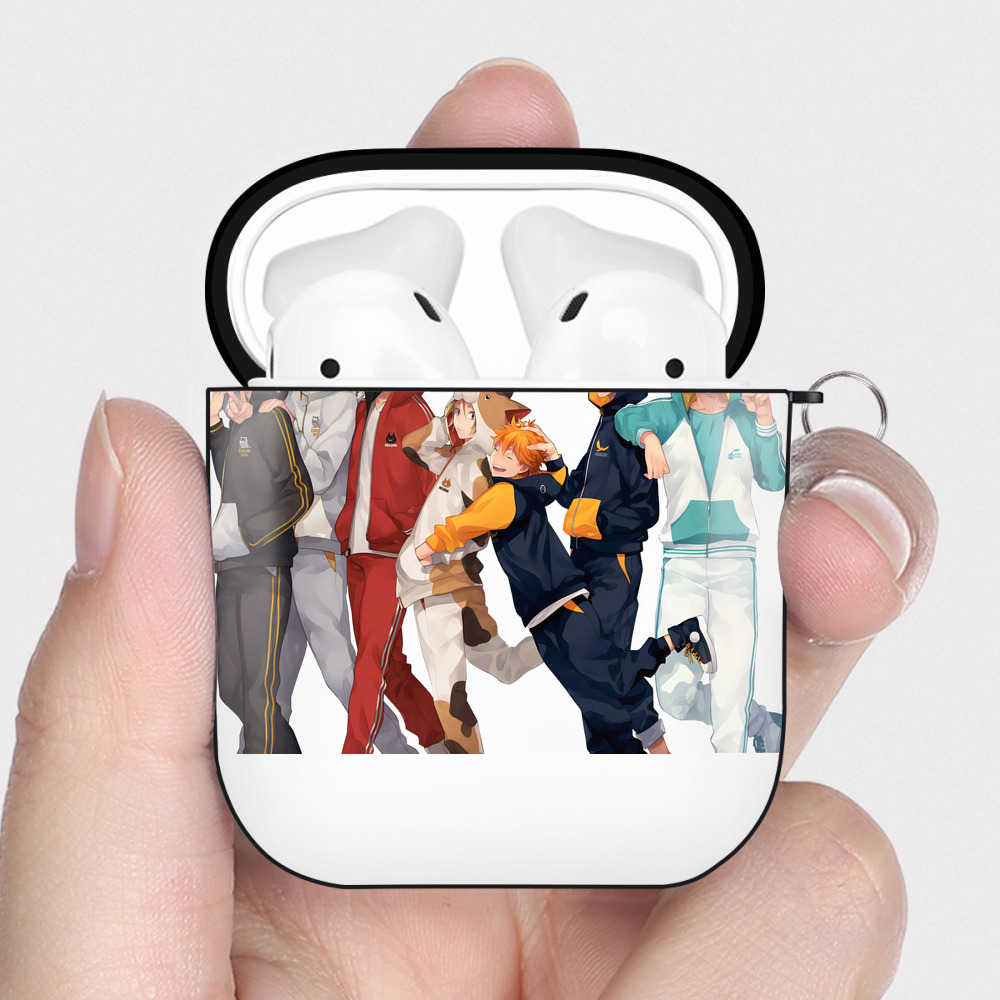 （画像用） ハイキュー!! Haikyu!! AirPods 第2世代保護ケース ハードシェル ブラック 耐衝撃・防指紋・カラビナ付き