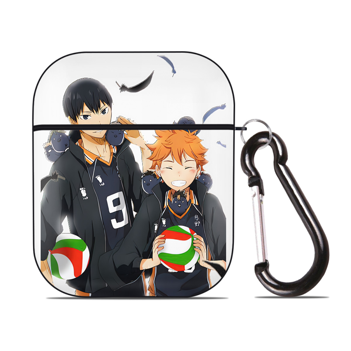 （画像用） ハイキュー!! Haikyu!! AirPods 第2世代保護ケース ハードシェル ブラック 耐衝撃・防指紋・カラビナ付き