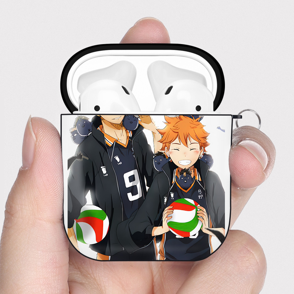 （画像用） ハイキュー!! Haikyu!! AirPods 第2世代保護ケース ハードシェル ブラック 耐衝撃・防指紋・カラビナ付き