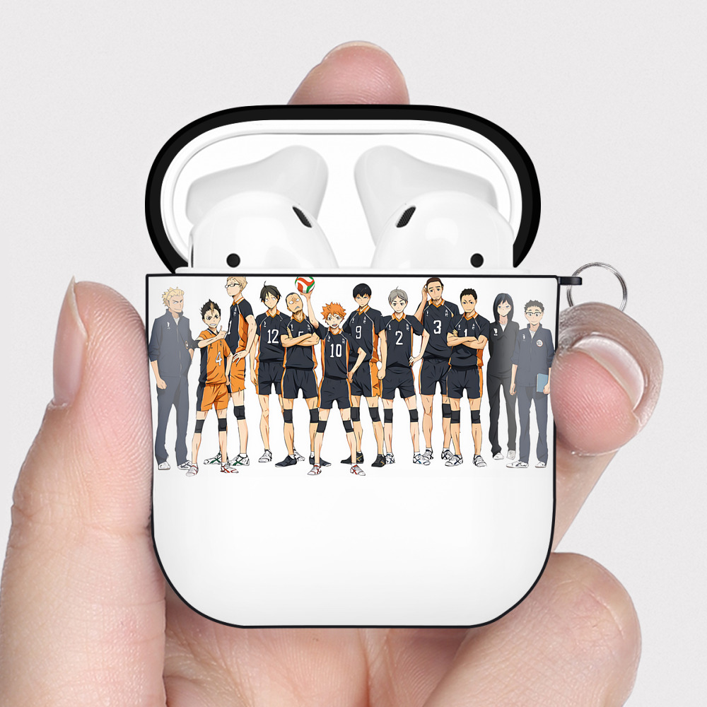 （画像用） ハイキュー!! Haikyu!! AirPods 第2世代保護ケース ハードシェル ブラック 耐衝撃・防指紋・カラビナ付き