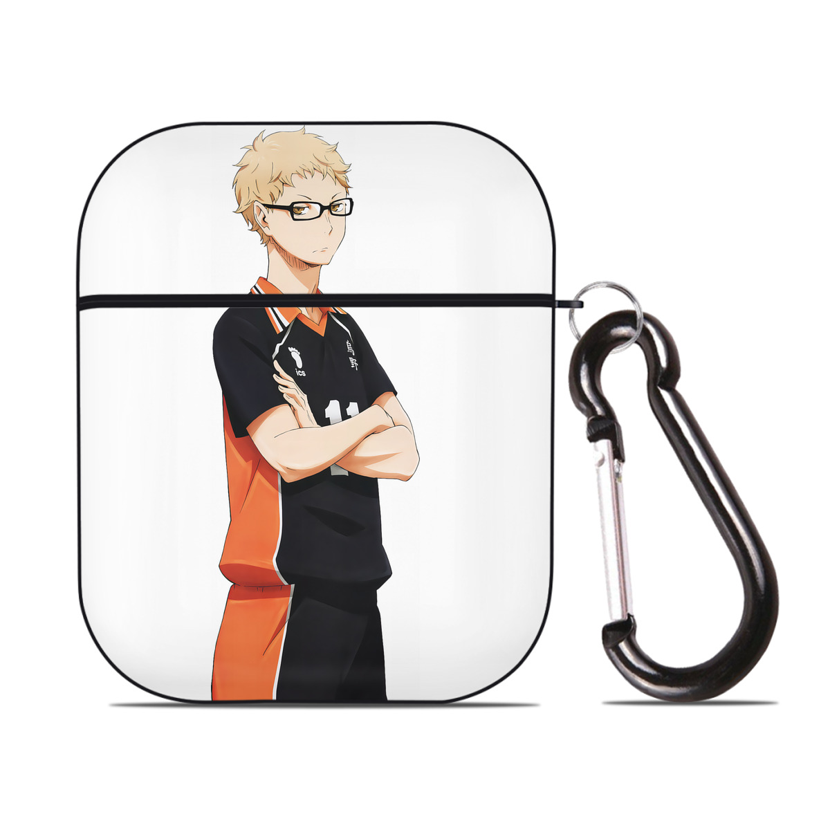 （画像用） ハイキュー!! Haikyu!! AirPods 第2世代保護ケース ハードシェル ブラック 耐衝撃・防指紋・カラビナ付き