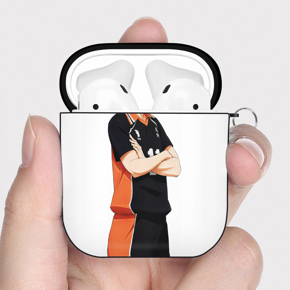 （画像用） ハイキュー!! Haikyu!! AirPods 第2世代保護ケース ハードシェル ブラック 耐衝撃・防指紋・カラビナ付き