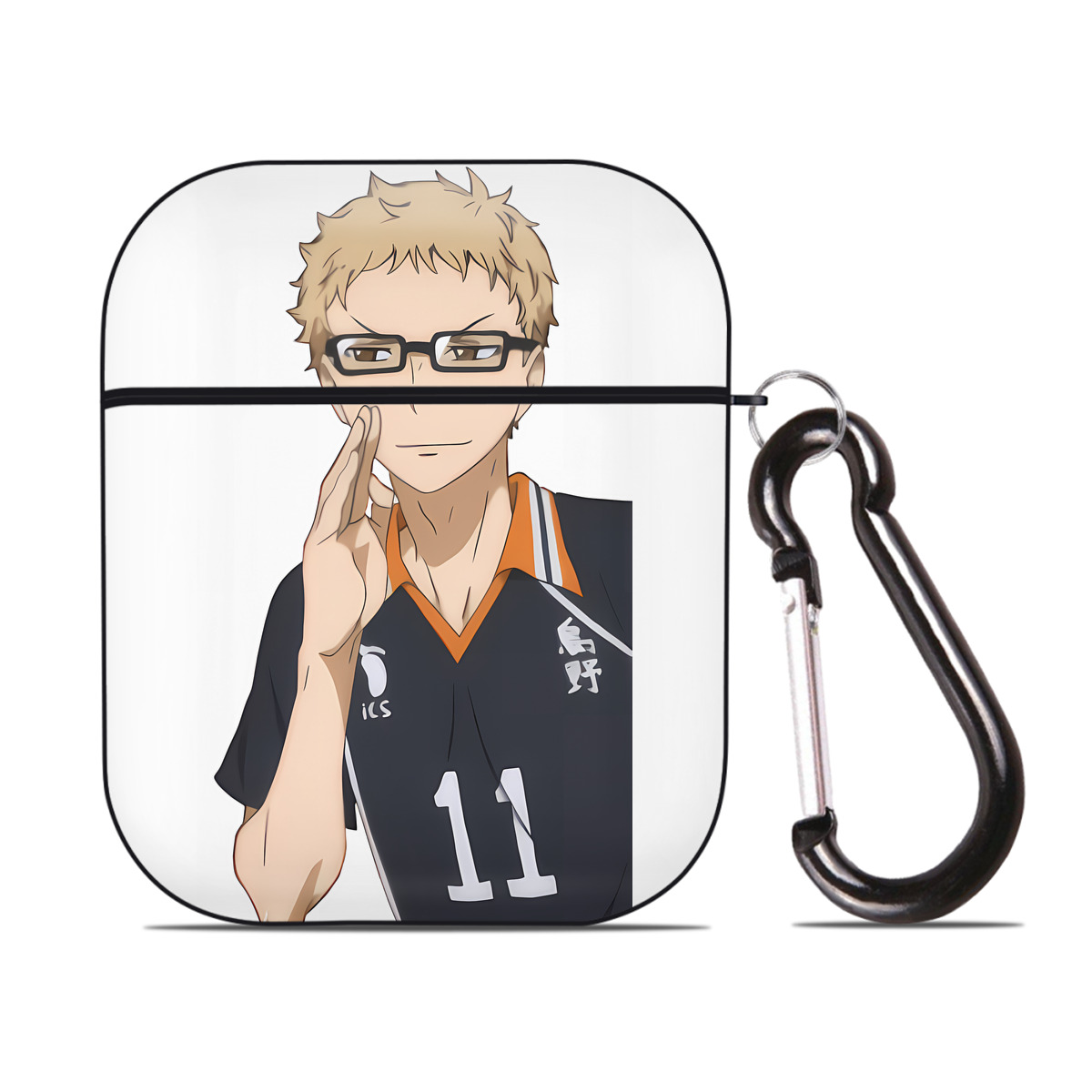 （画像用） ハイキュー!! Haikyu!! AirPods 第2世代保護ケース ハードシェル ブラック 耐衝撃・防指紋・カラビナ付き