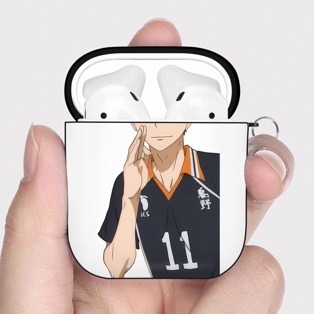 （画像用） ハイキュー!! Haikyu!! AirPods 第2世代保護ケース ハードシェル ブラック 耐衝撃・防指紋・カラビナ付き