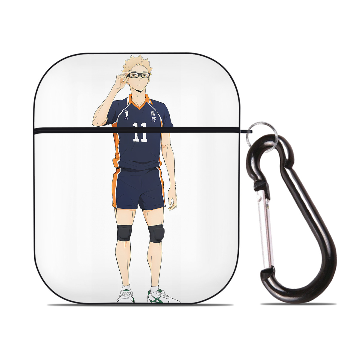（画像用） ハイキュー!! Haikyu!! AirPods 第2世代保護ケース ハードシェル ブラック 耐衝撃・防指紋・カラビナ付き
