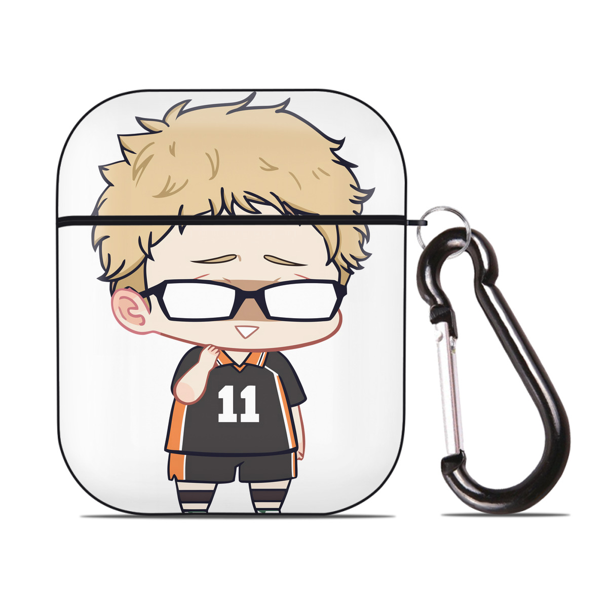 （画像用） ハイキュー!! Haikyu!! AirPods 第2世代保護ケース ハードシェル ブラック 耐衝撃・防指紋・カラビナ付き