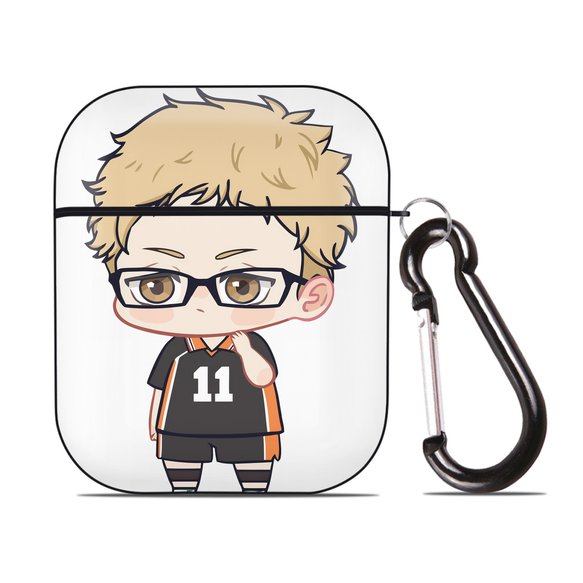 （画像用） ハイキュー!! Haikyu!! AirPods 第2世代保護ケース ハードシェル ブラック 耐衝撃・防指紋・カラビナ付き