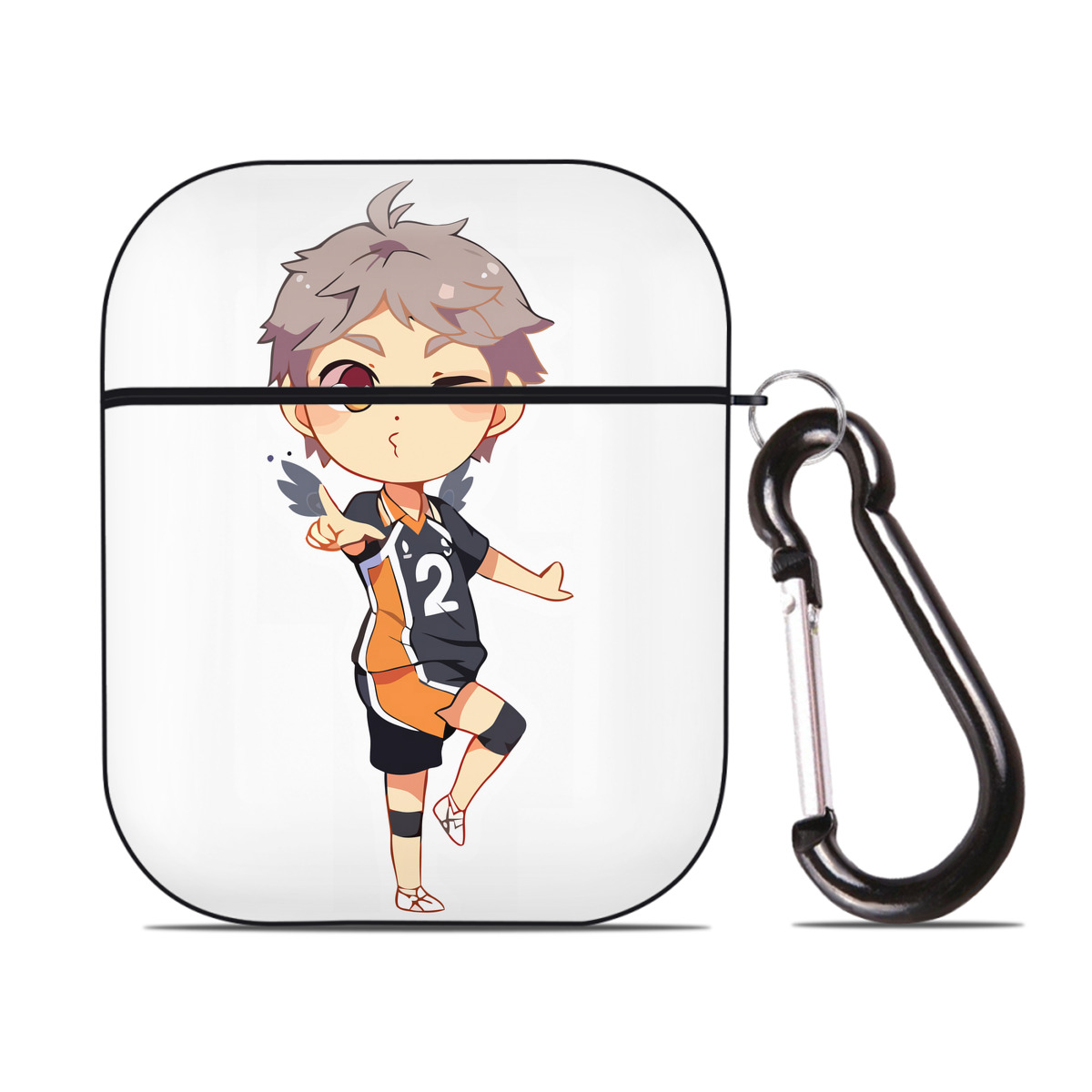 （画像用） ハイキュー!! Haikyu!! AirPods 第2世代保護ケース ハードシェル ブラック 耐衝撃・防指紋・カラビナ付き