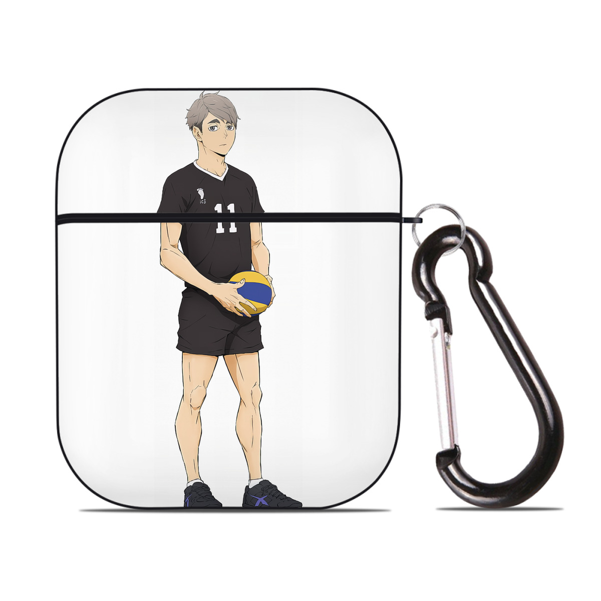 （画像用） ハイキュー!! Haikyu!! AirPods 第2世代保護ケース ハードシェル ブラック 耐衝撃・防指紋・カラビナ付き
