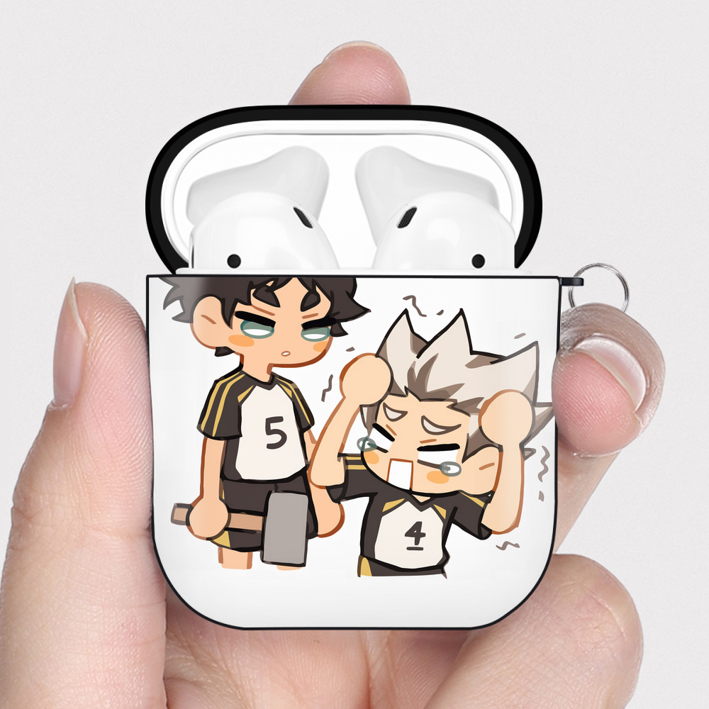 （画像用） ハイキュー!! Haikyu!! AirPods 第2世代保護ケース ハードシェル ブラック 耐衝撃・防指紋・カラビナ付き