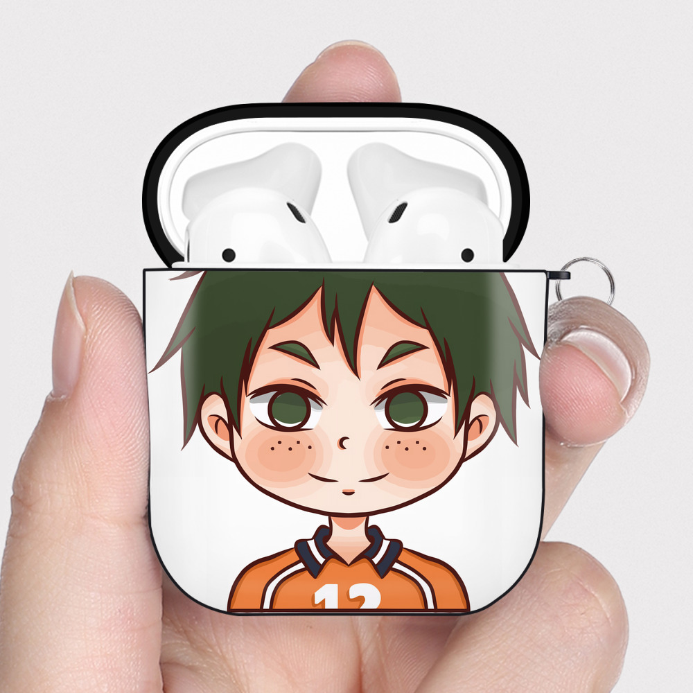 （画像用） ハイキュー!! Haikyu!! AirPods 第2世代保護ケース ハードシェル ブラック 耐衝撃・防指紋・カラビナ付き
